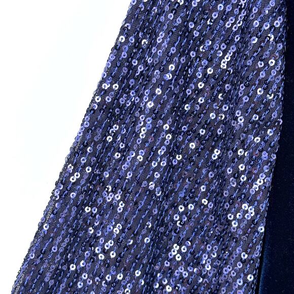 Alex Evenings Velour Sequin Sleeve Top Shirt Womens Size Large Dark Navy Blue - Picture 3 of 7